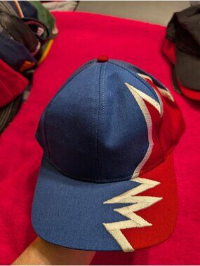 Vintage 1995 Kati Sportcap Shark Tooth Hat Red Blue 90s Streetwear Snapback Cap